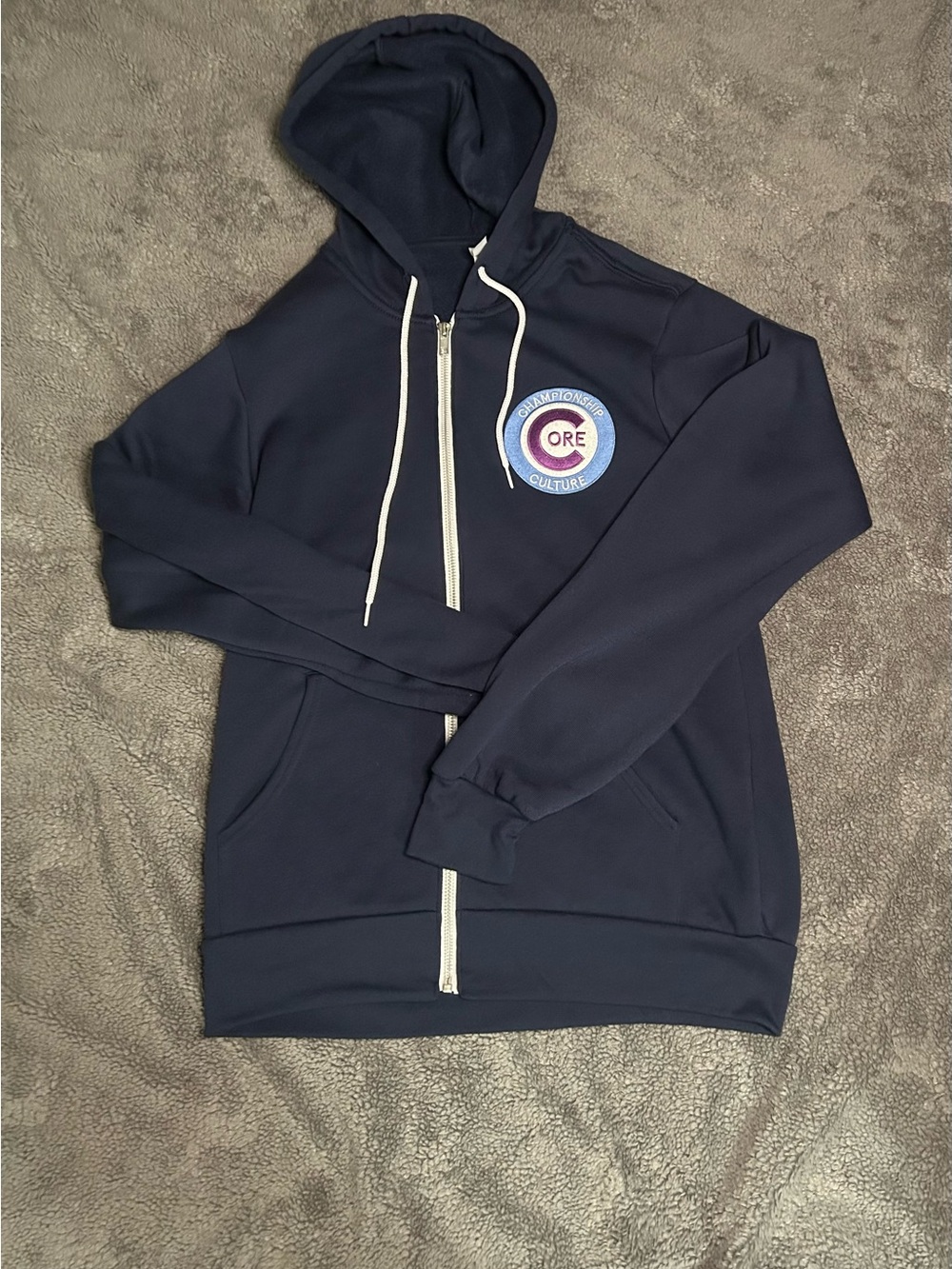 Bella Canvas Navy Blue Full-Zip Hoodie with White Drawstrings